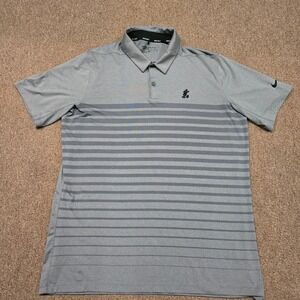 Nike Disney Parks Golf Polo Shirt Mens Large Gray Mickey Mouse Dri-FIT Striped